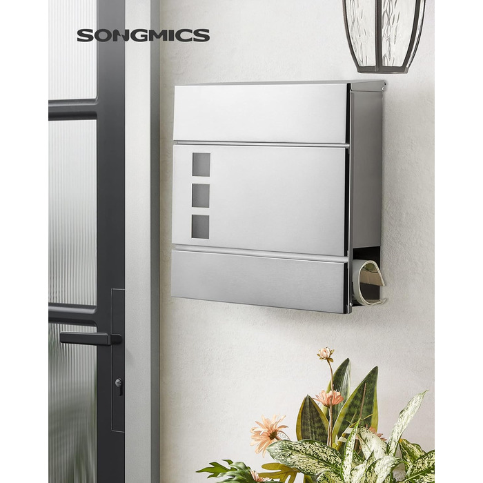Поштовий ящик SONGMICS XXL скребковий, 37x37x10.5 см, з вікном, замком (2 ключі), сріблястий - GMB052G01