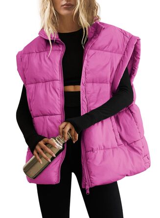 Жіноча велика степкова жилетка SENSERISE, пухова жилетка, об'ємна куртка, на блискавці, верхній одяг з кишенями, м'яка жилетка, колір фуксія (рожевий)