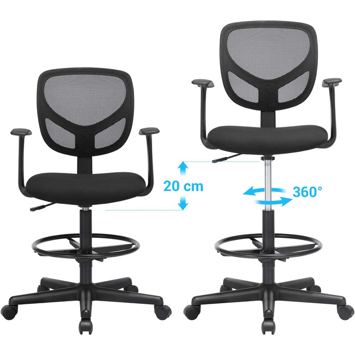 Офісне крісло SONGMICS OBN25BK - регульована висота 55-75 см, підставка для ніг, чорний, 120 кг