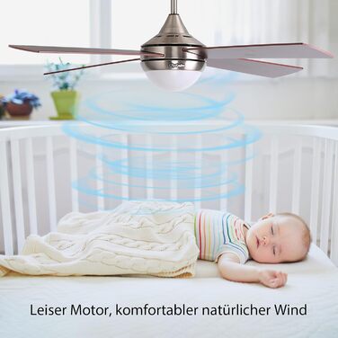 Стеляний вентилятор Ovlaim 122 см з регульованою LED-підсвіткою та пультом керування, коричневий, 6 швидкостей, DC мотор, тихий, для спальні/тераси