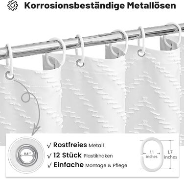Штора для душу BTTN 180x200 см, бохо-стиль, бежева з пензликами, водонепроникна, з 12 гачками