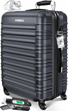 Валіза KESSER® подорожня, середня, з жорстким корпусом, вагова шалька та багажний жетон | Чемодан-роликовий, з кодовим замком, 4 колеса, ABS-корпус, телескопічна ручка (66x45x28см / 84 літри) (75-120л, антрацит)