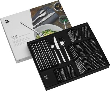 WMF Boston Cutlery Set, 12 Place Settings, 60-Piece Dinner Set, Monobloc Knives, Polished Cromargan Stainless Steel, Shiny, Dishwasher-Safe Single