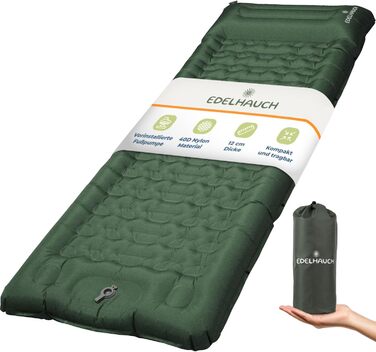 Isomatte Ultraleicht 12 см, складана з інтегрованим насосом та подушкою – килимок для кемпінгу, автомобільна матрац, повітряна матрац, зелений