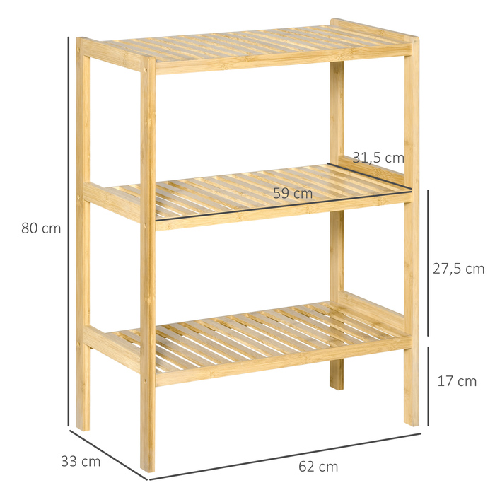 Стелаж HOMCOM Regal з бамбука, 3 полиці, 62 x 33 x 80 см, натуральний колір