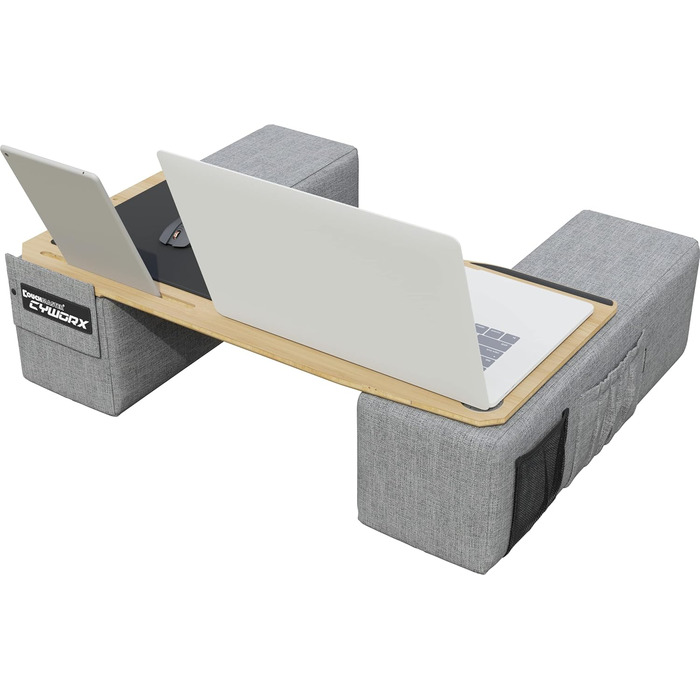 Стіл для ноутбука Couchmaster CYWORX: ергономічний, для дивану, софи та ліжка. Широкий стіл для ноутбука з підключенням периферії. Кольори: сірий, коричневий, чорний