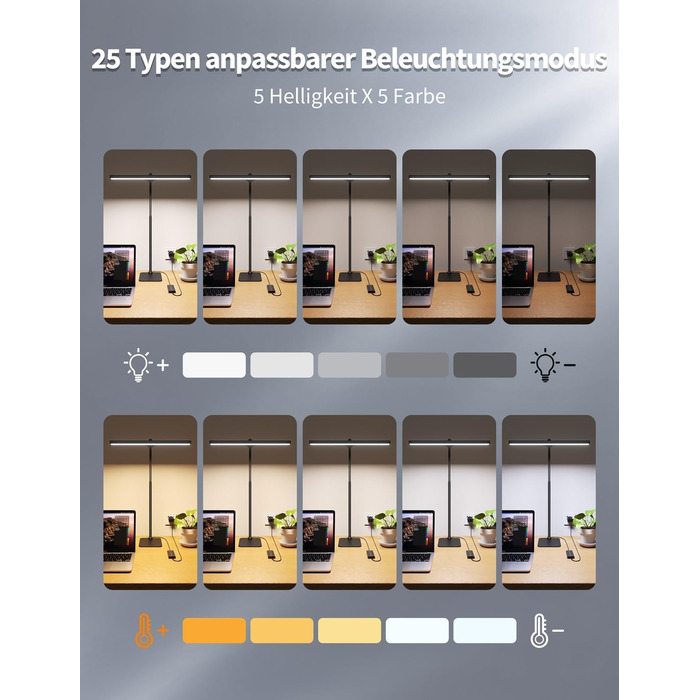 Стійка LED-лампа Kary з регулюванням яскравості, 40 см, 12 Вт, для офісу, роботи, читання, догляду за очима, дітям, 5 рівнів регулювання, 5 кольорів, таймер на 60 хвилин, чорна