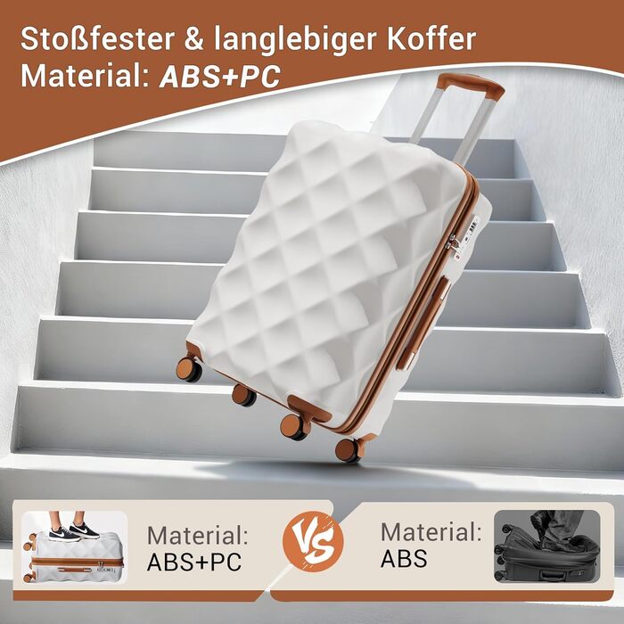 Чемодан British Traveller Groß 74.5 см, 91 л: Легкий валіза з ABS+PC, TSA-замок, 4 колеса, Кремовий