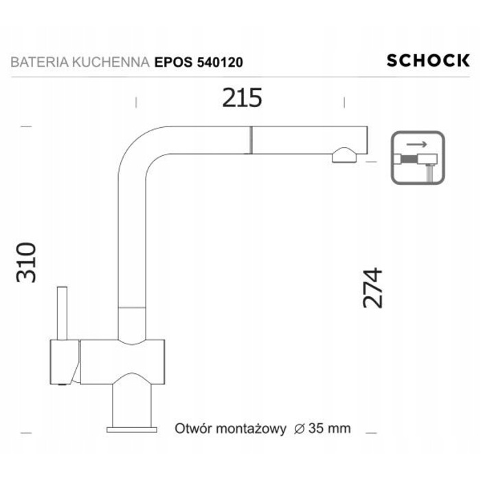 Змішувач для кухні вбудований Schock Epos 540120, чорний