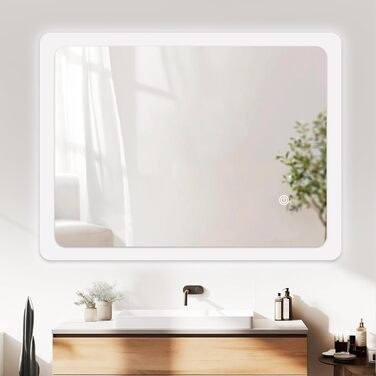 LED дзеркало для ванної кімнати з підсвічуванням 70x50 см, холодне біле світло 6000K, енергозберігаюче, настінне