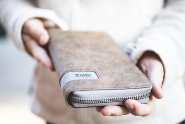 Two large women's wallets/purses O.Wallet OW2 brown vintage-style wallet, wallet with all-around zipper, 15 card slots, 2 bill compartments, coin pocket & see-through pocket
