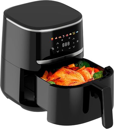 Аерофритюрниця aeco Compact 4,3 л з цифровим дисплеєм, 1500 Вт, 8 програм, регулювання температури 80–200°C, компактна, з книжкою рецептів