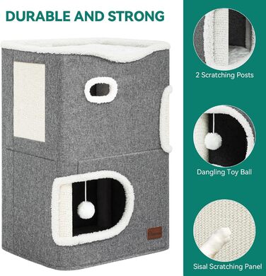 YITAHOME Cat House Indoor, Cat Bed for Indoor Cats, Cat Tunnel, Cat Cave, Small Scratching Post, Cat Furniture, Cat Bed Cave, cat caves, Cat Beds (Gray)
