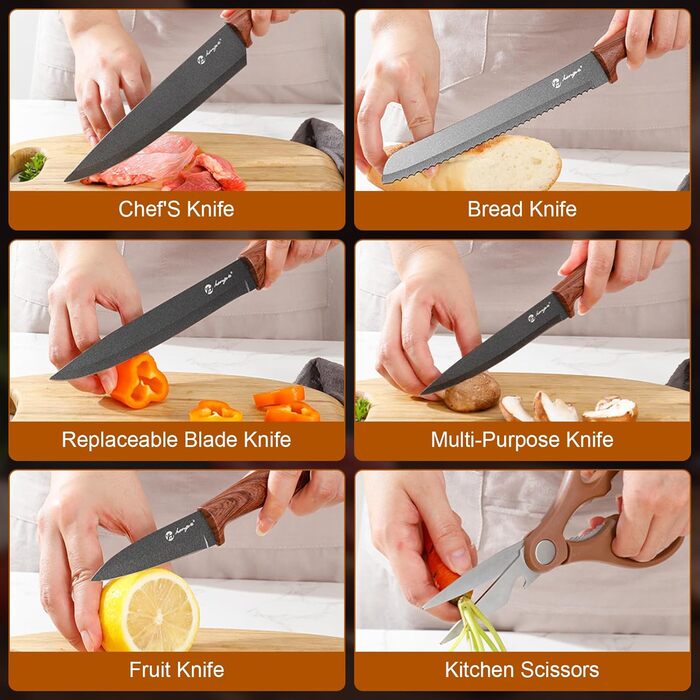 Набір ножів Kezidhp 7 предметів з бруском: високоякісні кухонні ножі з нержавіючої сталі з ергономічними ручками. Професійний набір ножів для кухні