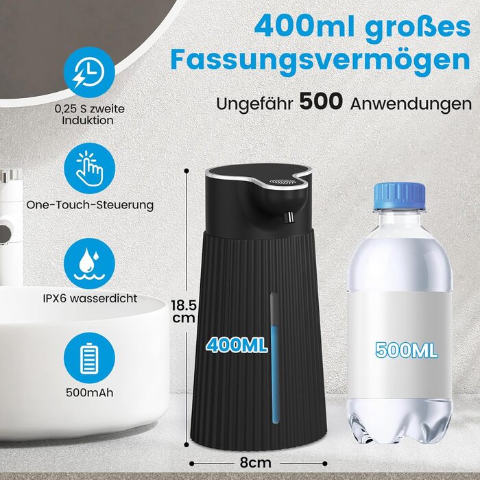 Електричний дозатор мила 400 мл з сенсором, автоматичний диспенсер піни для мила, настінний, білий, USB, IPX6 вологостійкий