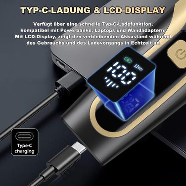 Триммер для бороди Vakuum електричний, бездротовий, водонепроникний IPX7, з LCD дисплеєм, чорний (1-20 мм)