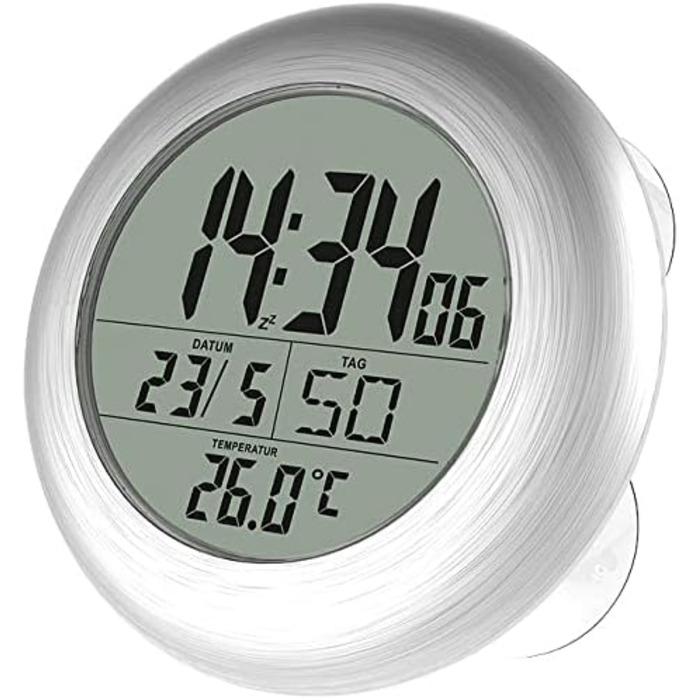 infactory Bathroom Radio Clock: Digital Bathroom Radio Wall Clock with Thermometer, Aluminum, Suction Cups, IP24 (Bathroom Radio Clock Digital, Clock, Gift Ideas)