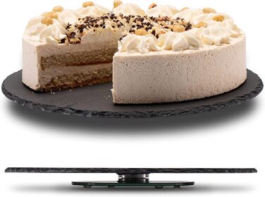 Rotating slate plate round, serving platter, cake plate, sausage plate, cheese plate. The slate cake plate with foot, serving platter, rotating turntable, tiered serving stand, decorative tray, table decoration.