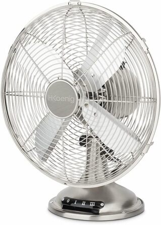 Електричний настільний вентилятор H.Koenig JOE48: тиха робота, металевий дизайн, 3 швидкості, фіксація/осіляція, регулювання кута нахилу, неслизька підставка