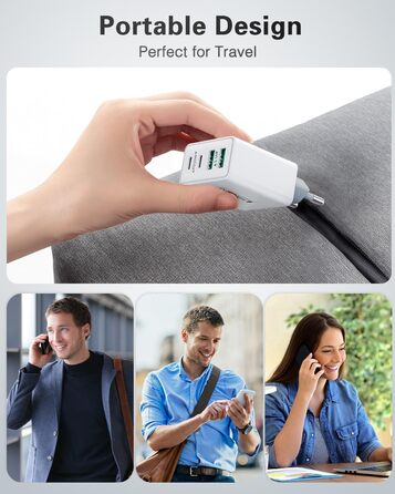 Мережевий адаптер USB C 40W з 4 портами, швидка зарядка, білий. Підходить для iPhone, iPad, Samsung та інших телефонів.