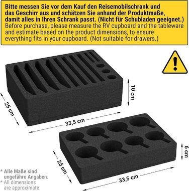 Polyurethane RV Dish Holder Cup Holder Set (without tableware) Dish rack for RVs, campers, boats, cutlery holder for 8 plates + 8 cups (compatible with multiple sizes), black