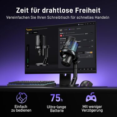 Мікрофон MAONO DM40 Pro бездротовий для ПК з RGB-підсвіткою та ШІ-зміною голосу, шумозаглушення, для геймінгу, подкастингу, стрімінгу, чорний