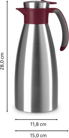 Emsa Soft Grip Insulated Thermos, 1.5 Liter, Stainless Steel, 12 hours hot + 24 hours cold, Leak-proof, Non-slip Grip, Color Burgundy N4120500