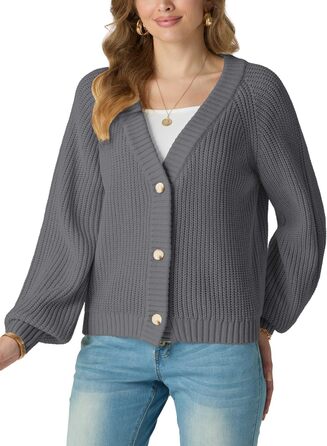 Жіночий в'язаний кардиган GRECERELLE з V-подібним вирізом та ґудзиками, сірий | Стильний в'язаний светр для осені та зими