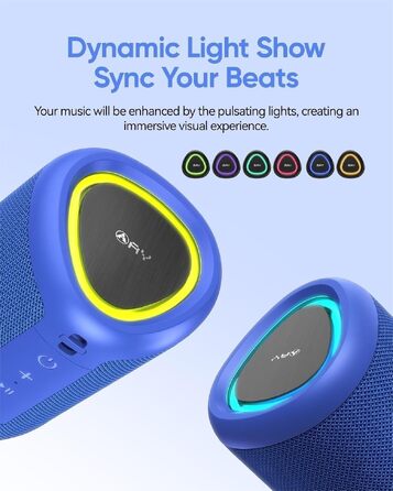 Портативна Bluetooth колонка AY з підсвіткою, водонепроникна IPX5, AUX/TF-карта, 24 год роботи, синя