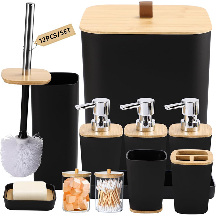 Набір для ванної кімнати XLHOMO: 27 предметів, фіолетовий колір, душовий завіс, килимки, аксесуари, бамбуковий набір для ванної