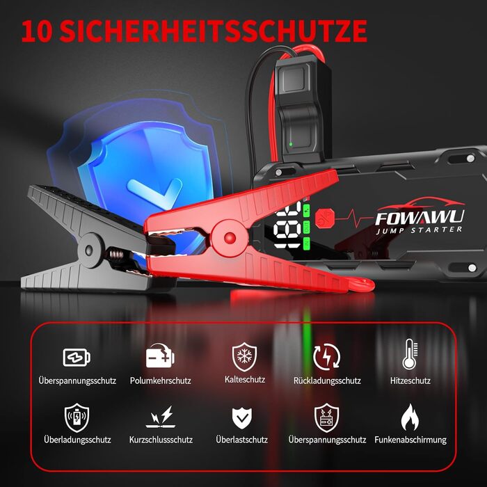 Powerbank FOWAWU 7000A 22800mAh з автостартом та LED-ліхтариком для автомобіля, мотоцикла, газонокосарки