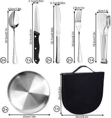 Набір посуду для кемпінгу MOMAHUA на 2 особи (10 шт.): нержавіюча сталь, для пікніків та подорожей. Включає сумку для багаторазового використання.