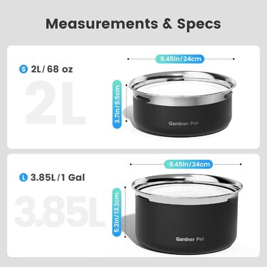 Миска для води для собак Gardner Pet, не проливається, з нержавіючої сталі, 2L, чорна