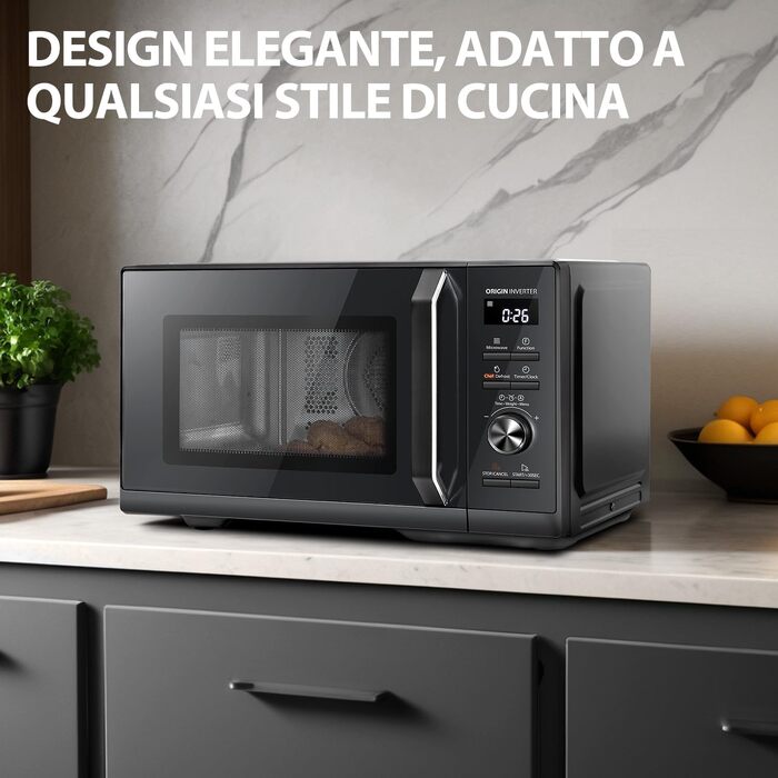Мікрохвильова піч з грилем та конвекцією Toshiba MW3-AC26SFI(BK), 26 л, 1000 Вт, інверторна, функція аерофритюрниці, чорна