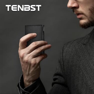 Чоловічий гаманець TENBST з RFID захистом, тонкий з відділенням для монет, на 10 карт, чорний