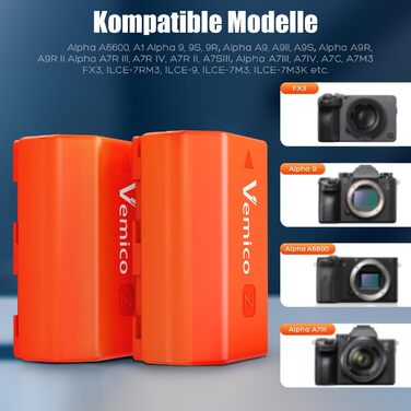 Зарядний пристрій Vemico NP-FZ100 з 2 акумуляторами 2280mAh (2 шт.) для камер Sony Alpha A7III/ A7R III/A7 IV/ A7R IV/ A9/ A6600. Сумісний з оригінальними акумуляторами Sony. LCD дисплей.