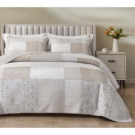 Комплект ковдр Chezmoi Collection Quinn: 3 шт. з квітковим патерном гібіскус, смугастий, з бавовни, легко переться, розмір Queen