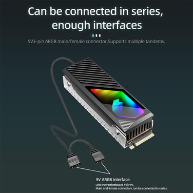 SSD-накопичувач M.2 2280 з RGB-підсвічуванням та охолодженням, преміум-алюмінієвий дизайн, ефективний теплорозсіювач, з термопрокладкою (чорний)