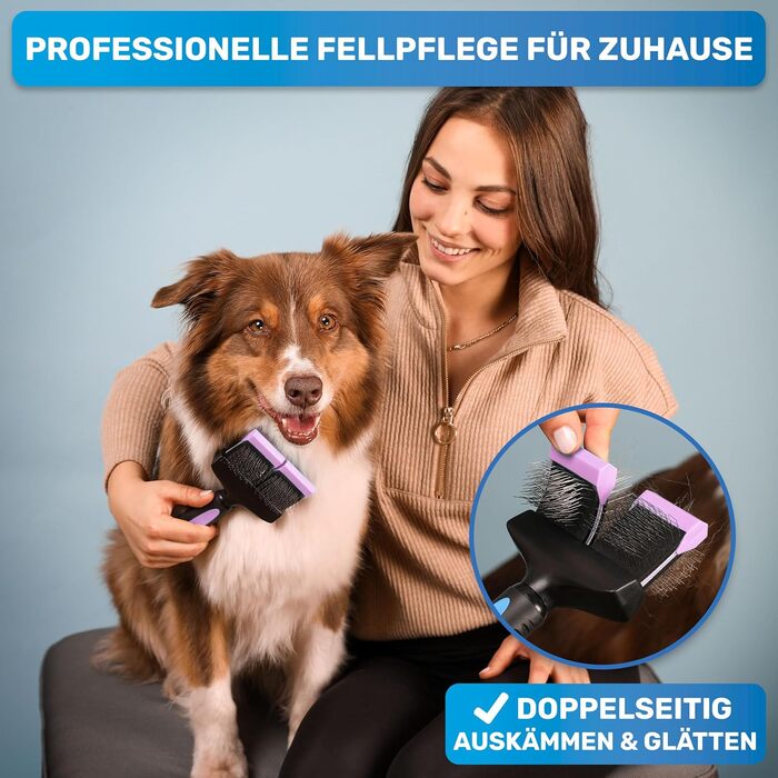 BluePet ZupfZeug Pro: професійна щітка для собак з довгим волоссям, гнучка зчісувальна щітка для собак та котів | Видаляє підшерсток, ковтуни та вузли (подвійний насадка, рожева)