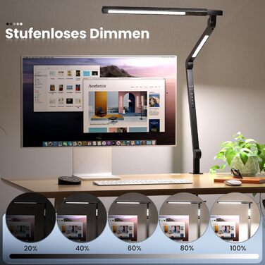 AmazLit Adjustable LED Desk Lamp with Remote - 12W Dual Light Source Architect Lamp, Dimmable & Adjustable Color Temperature Clamp Desk Lamp for Office