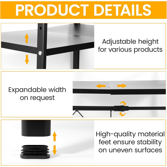 Регульована підставка для мікрохвильовки 2-ярусна, розширювана полиця для кухні з вуглецевої сталі з 8 гачками, органайзер для кухонних аксесуарів, стійка для мікрохвильовки та полиця для зберігання, кухонна полиця для випічки
