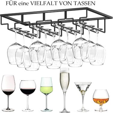 Стильна металева полиця для бокалів, підставка для бокалів, чорна полиця для зберігання бокалів, органайзер для кухні, бару (2 шт. з 2 підставками)