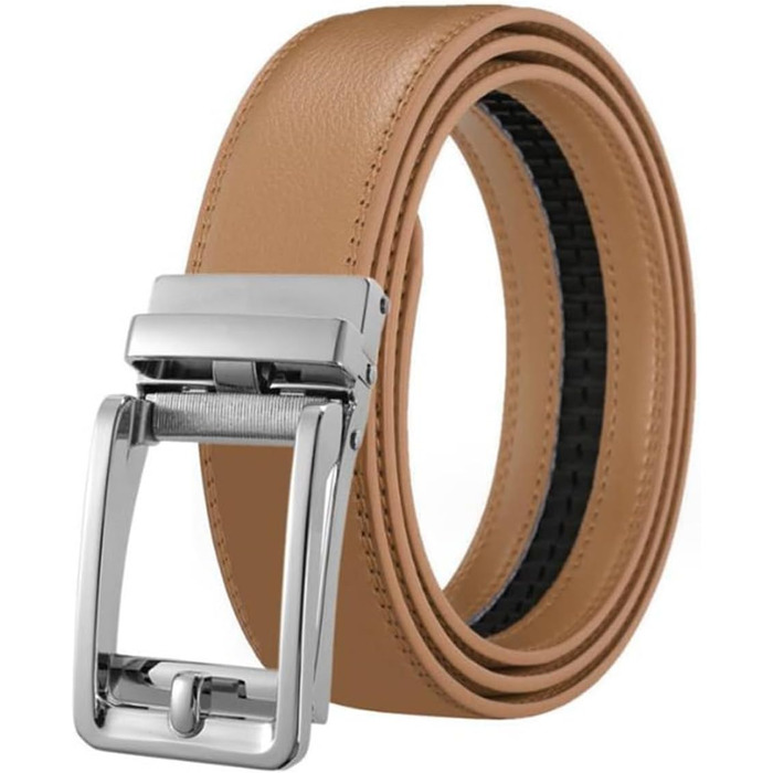 Чоловічий шкіряний ремінь на автоматичній застібці з металевою пряжкою, 3.5 см, білий/хакі, 130/115 см