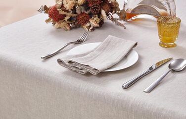 DAPU Linen Tablecloth, 100% French Natural Linen Rectangular Tablecloth 140×220cm (Natural Linen, 140 x 220 cm)