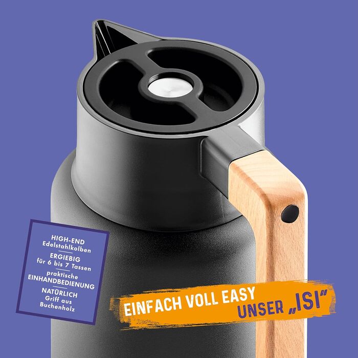 221061-sc Insulated Thermos Isidor, approx. 1.40 l with stainless steel inner vessel, Stainless Steel, 1.4 liters, black