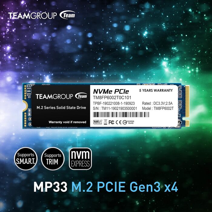 TEAMGROUP MP33 2TB NVMe SSD M.2 PCIe Gen3 X4 - 1800/1500 MB/s