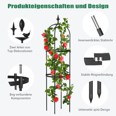SUNYRISY Plant Support Trellis Obelisk 3-Piece Set, Climbing Plant Trellis Cages for Climbing Plants such as Flowers, Tomatoes, Roses, etc., Weather-Resistant Coated Metal Garden Decoration