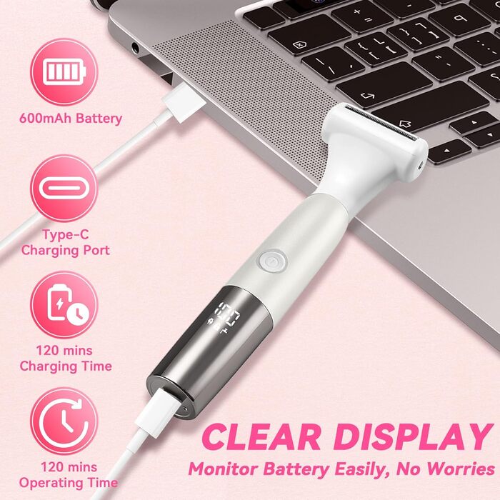 Електричний жіночий тример YGVQN 8-в-1 для тіла: бікіні, ноги, обличчя, брови, ніс. LED дисплей, водонепроникність IPX7, USB-зарядка.