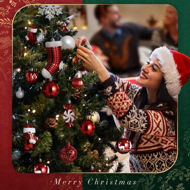 Набір ялинкових прикрас SOLEDI® 128 шт. Преміум якість, червоно-білі пластикові кулі з зіркою та верхівкою - міцний та безпечний набір з петельками. Ялинкові кулі різних кольорів, багаторазовий декор для Різдва.