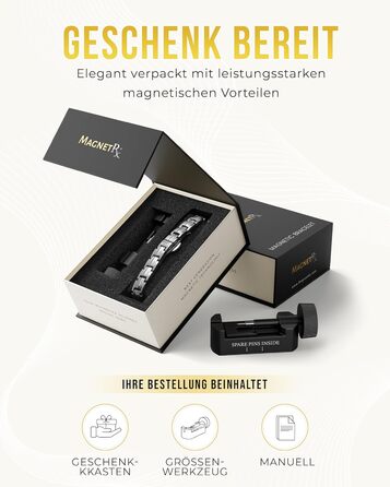 Браслет на руку MagnetRX® Ultrastarkes Titan Magnetarmband для жінок – титановий браслет з магнітами, регульована довжина, інструмент для визначення розміру, сріблястий (5x Strength)